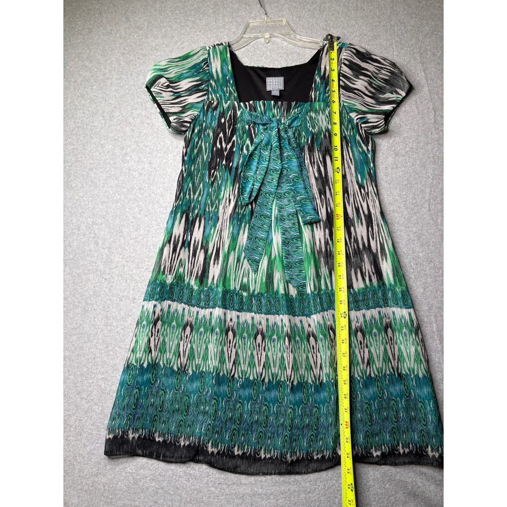 Rabbit Rabbit Rabbit Designs Green Ikat Print Bow Front Mini Dress Size 4 - Picture 3 of 6